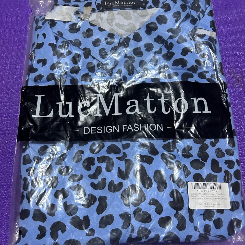 Men's BLUE Leopard Print Shirt and Shorts set